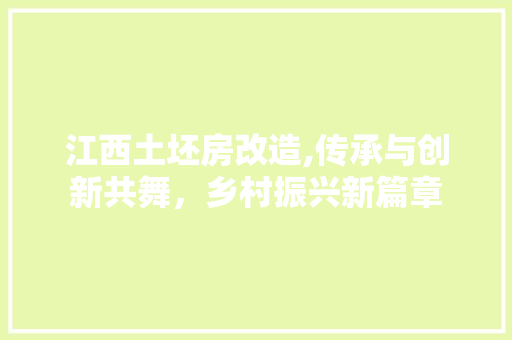 江西土坯房改造,传承与创新共舞，乡村振兴新篇章