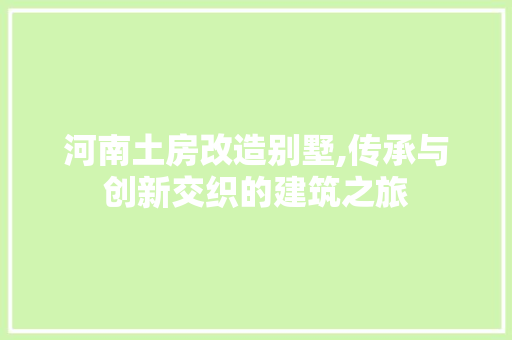河南土房改造别墅,传承与创新交织的建筑之旅