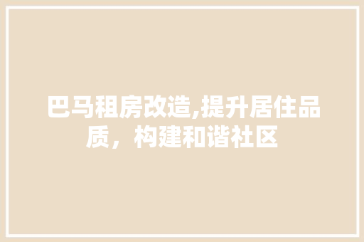 巴马租房改造,提升居住品质，构建和谐社区