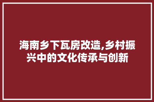 海南乡下瓦房改造,乡村振兴中的文化传承与创新