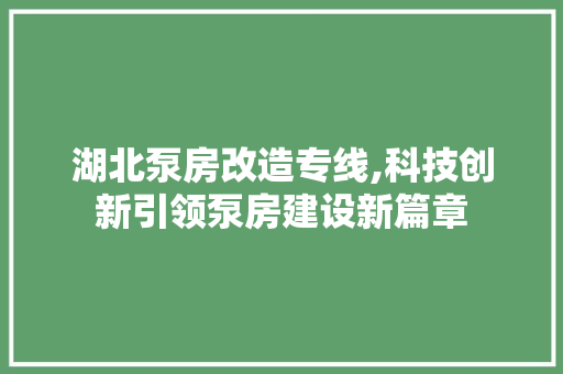 湖北泵房改造专线,科技创新引领泵房建设新篇章