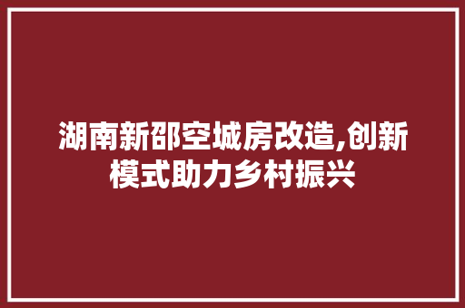 湖南新邵空城房改造,创新模式助力乡村振兴