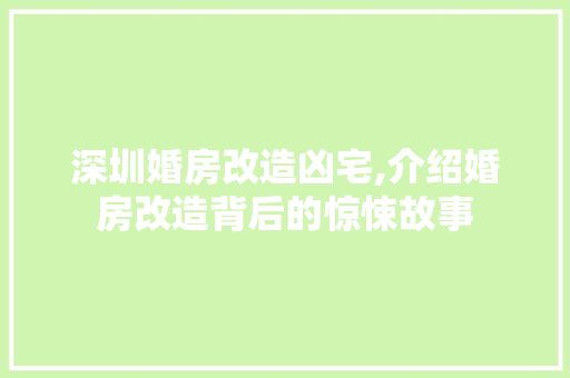 深圳婚房改造凶宅,介绍婚房改造背后的惊悚故事