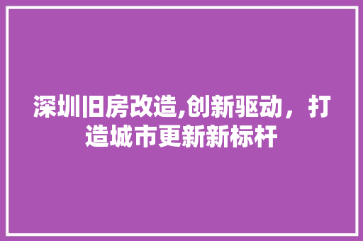 深圳旧房改造,创新驱动，打造城市更新新标杆