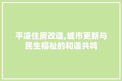 平凉住房改造,城市更新与民生福祉的和谐共鸣