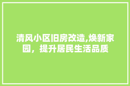 清风小区旧房改造,焕新家园，提升居民生活品质