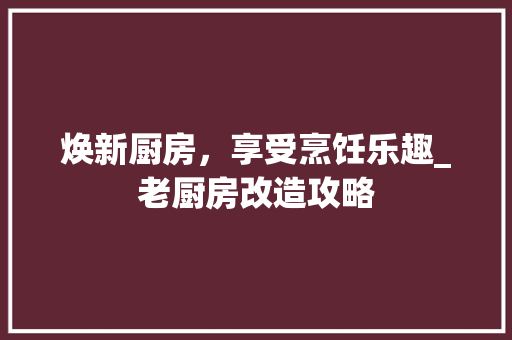 焕新厨房，享受烹饪乐趣_老厨房改造攻略