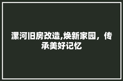 漯河旧房改造,焕新家园，传承美好记忆