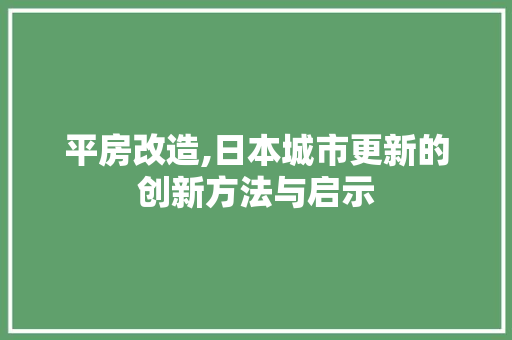 平房改造,日本城市更新的创新方法与启示