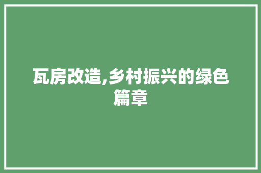 瓦房改造,乡村振兴的绿色篇章