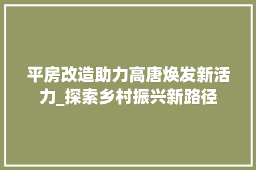 平房改造助力高唐焕发新活力_探索乡村振兴新路径
