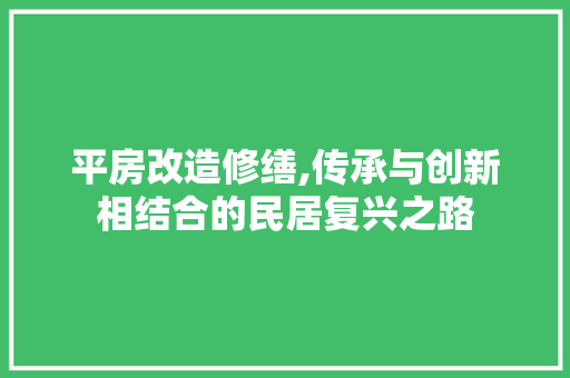 平房改造修缮,传承与创新相结合的民居复兴之路
