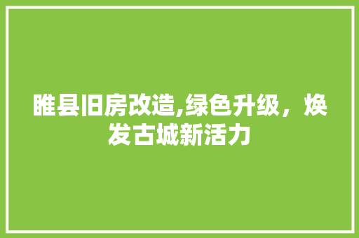 睢县旧房改造,绿色升级，焕发古城新活力