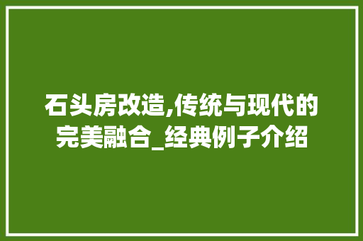 石头房改造,传统与现代的完美融合_经典例子介绍