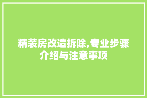 精装房改造拆除,专业步骤介绍与注意事项