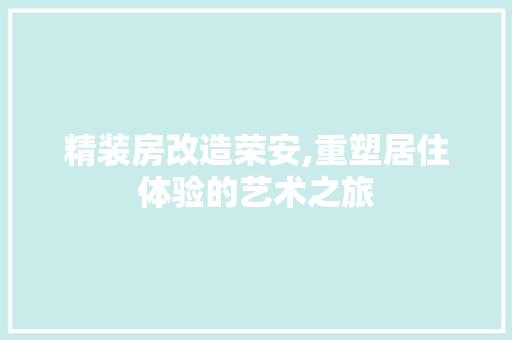 精装房改造荣安,重塑居住体验的艺术之旅