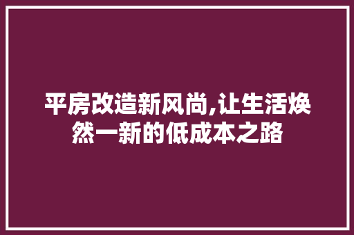 平房改造新风尚,让生活焕然一新的低成本之路