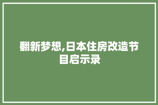 翻新梦想,日本住房改造节目启示录