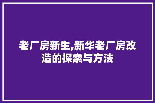老厂房新生,新华老厂房改造的探索与方法