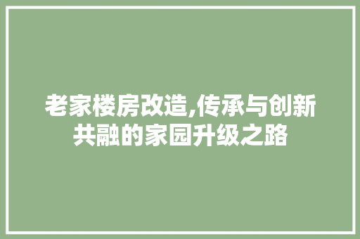 老家楼房改造,传承与创新共融的家园升级之路